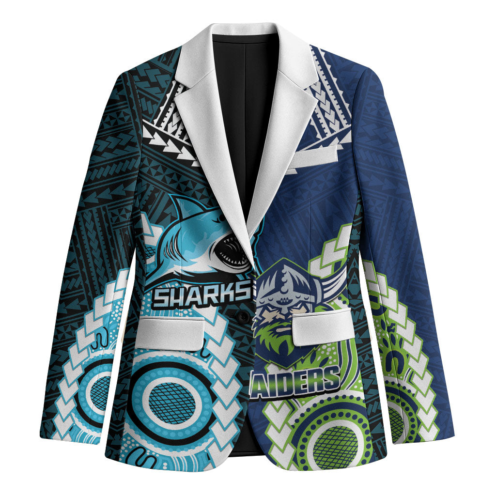 Custom Rugby Sharks and Raiders Blazer 2026 Together Aboriginal Polynesian Pattern