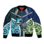 Custom Rugby Sharks and Raiders Bomber Jacket 2026 Together Aboriginal Polynesian Pattern