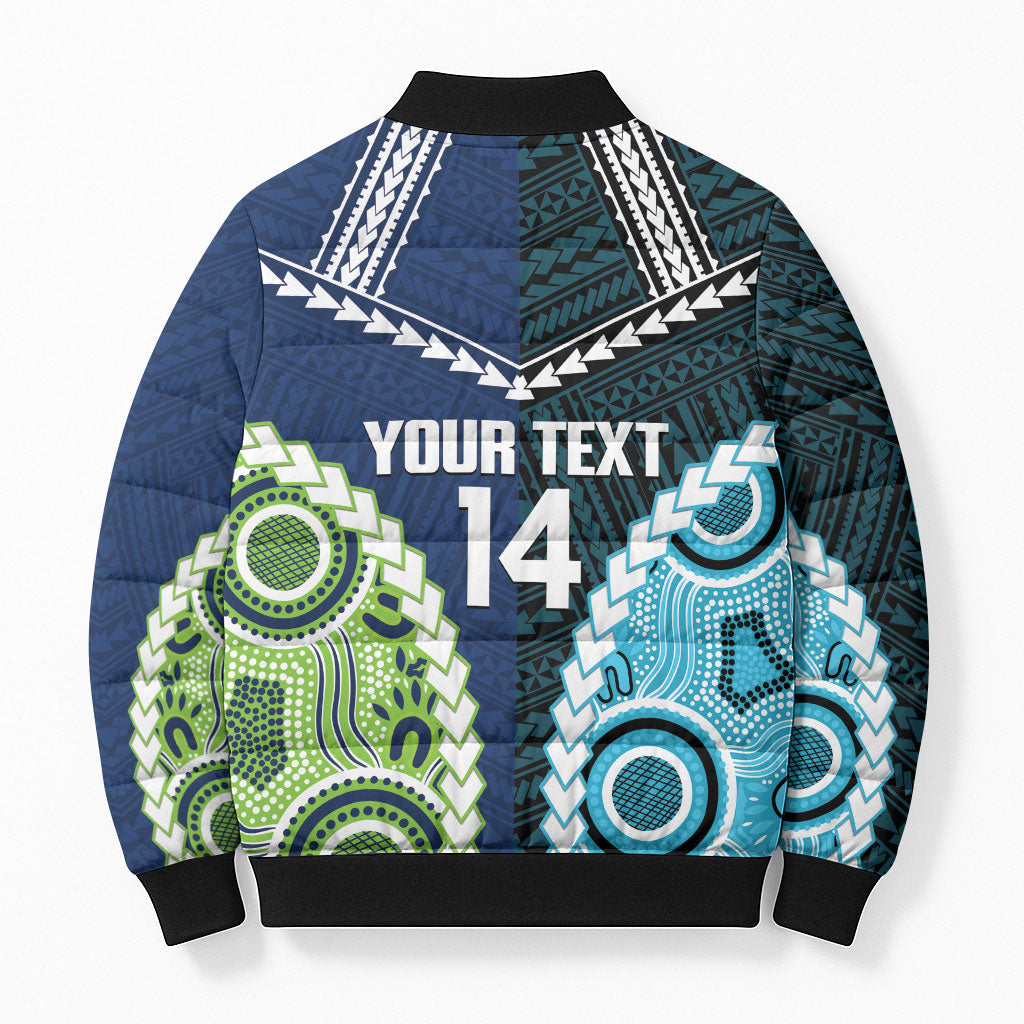 Custom Rugby Sharks and Raiders Bomber Puffer Jacket 2026 Together Aboriginal Polynesian Pattern