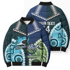 Custom Rugby Sharks and Raiders Bomber Puffer Jacket 2026 Together Aboriginal Polynesian Pattern