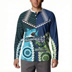 Custom Rugby Sharks and Raiders Button Sweatshirt 2026 Together Aboriginal Polynesian Pattern