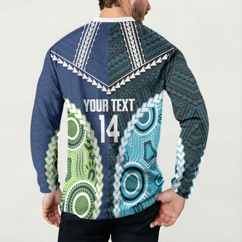 Custom Rugby Sharks and Raiders Button Sweatshirt 2026 Together Aboriginal Polynesian Pattern
