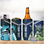 Custom Rugby Sharks and Raiders 4 in 1 Can Cooler Tumbler 2026 Together Aboriginal Polynesian Pattern