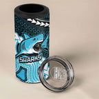 Custom Rugby Sharks and Raiders 4 in 1 Can Cooler Tumbler 2026 Together Aboriginal Polynesian Pattern