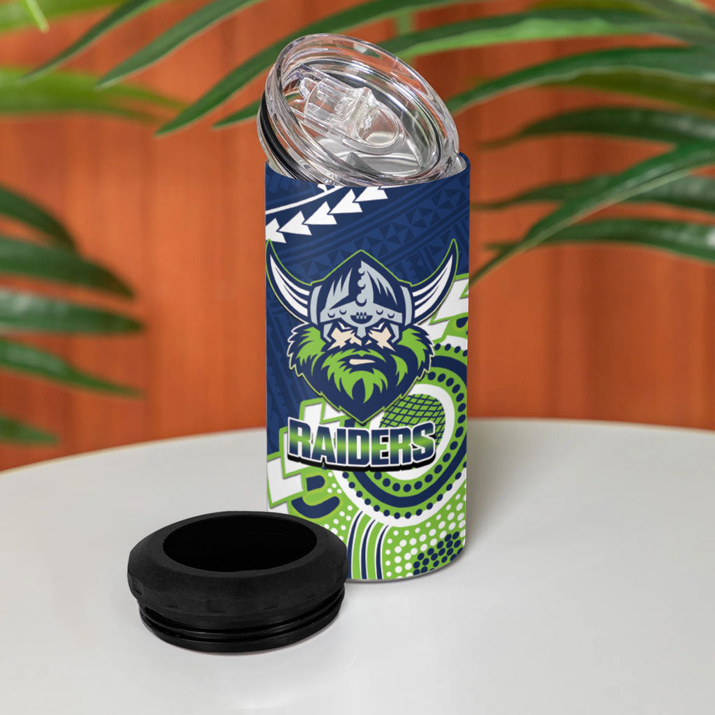 Custom Rugby Sharks and Raiders 4 in 1 Can Cooler Tumbler 2026 Together Aboriginal Polynesian Pattern