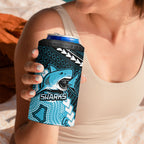 Custom Rugby Sharks and Raiders 4 in 1 Can Cooler Tumbler 2026 Together Aboriginal Polynesian Pattern