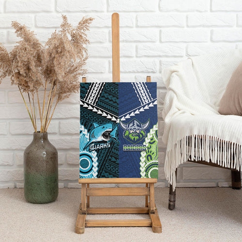Rugby Sharks and Raiders Canvas Wall Art 2026 Together Aboriginal Polynesian Pattern