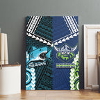 Rugby Sharks and Raiders Canvas Wall Art 2026 Together Aboriginal Polynesian Pattern