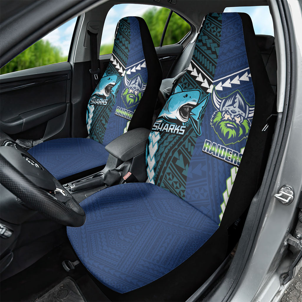 Rugby Sharks and Raiders Car Seat Cover 2026 Together Aboriginal Polynesian Pattern