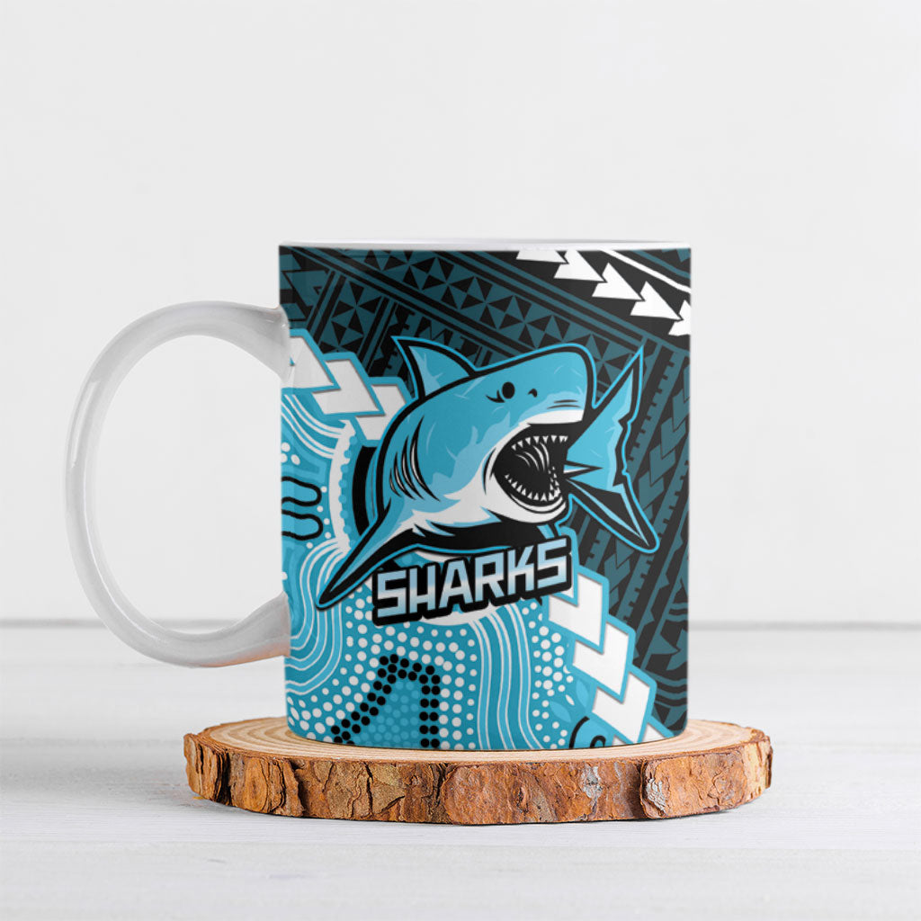 Custom Rugby Sharks and Raiders Ceramic Mug 2026 Together Aboriginal Polynesian Pattern
