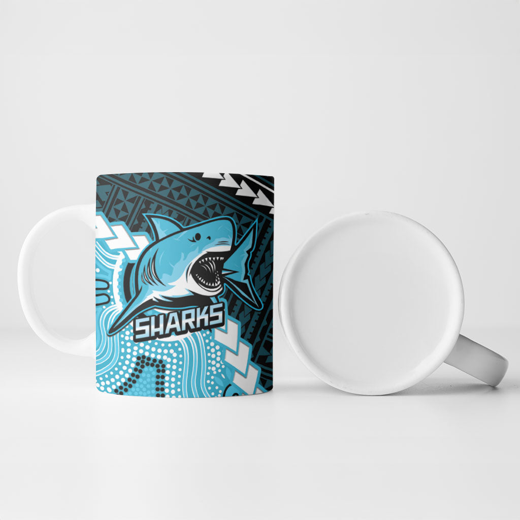 Custom Rugby Sharks and Raiders Ceramic Mug 2026 Together Aboriginal Polynesian Pattern