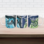 Custom Rugby Sharks and Raiders Ceramic Mug 2026 Together Aboriginal Polynesian Pattern