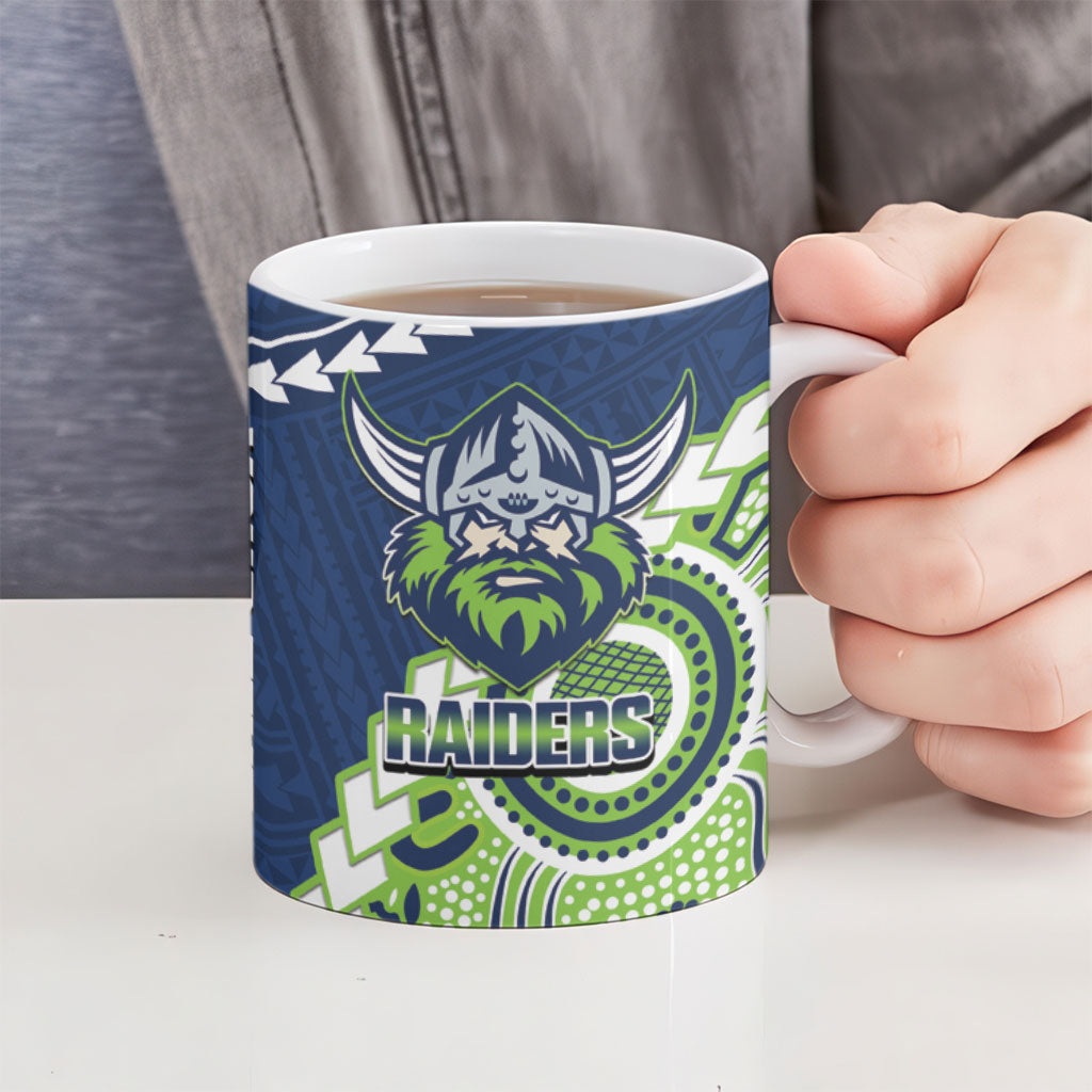 Custom Rugby Sharks and Raiders Ceramic Mug 2026 Together Aboriginal Polynesian Pattern