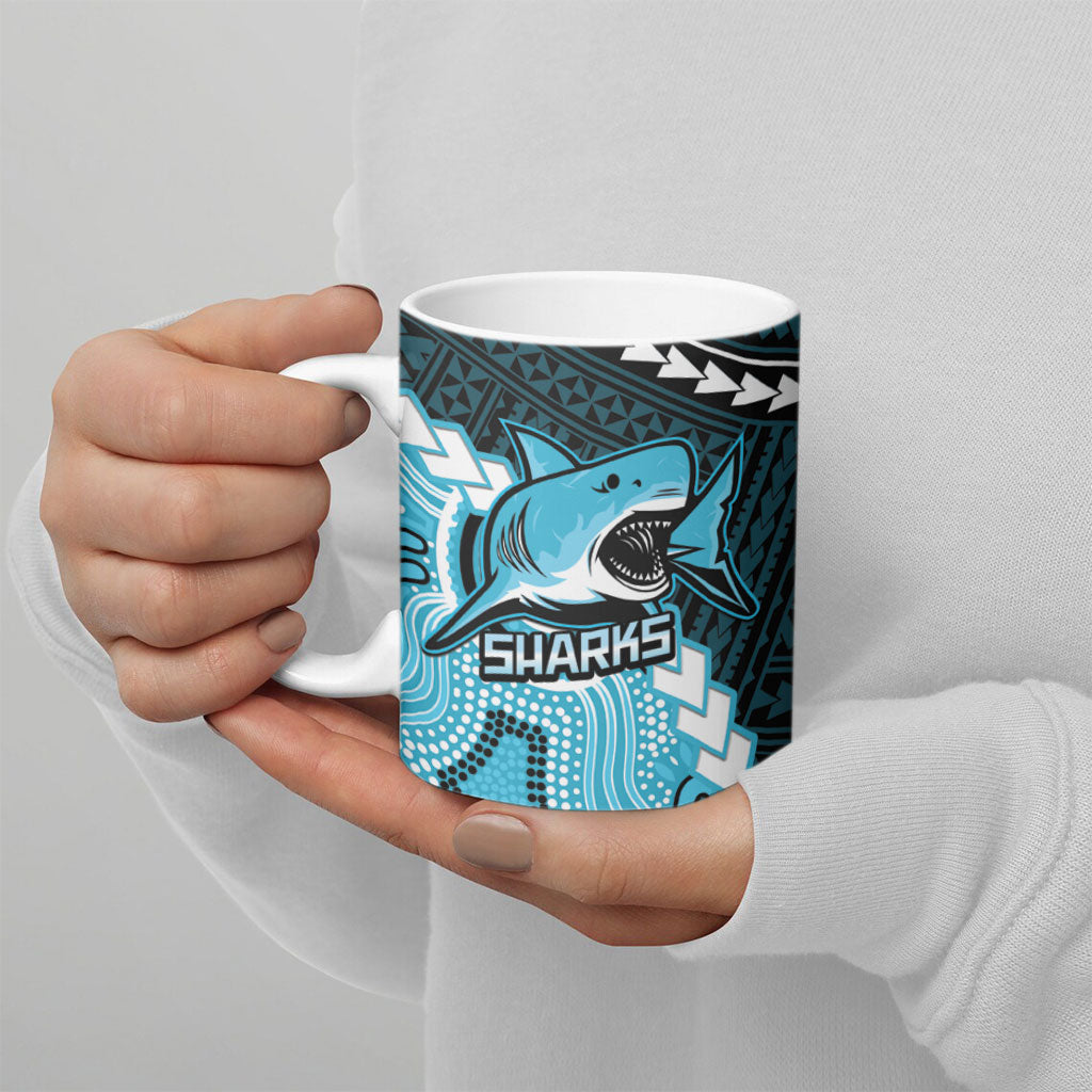 Custom Rugby Sharks and Raiders Ceramic Mug 2026 Together Aboriginal Polynesian Pattern