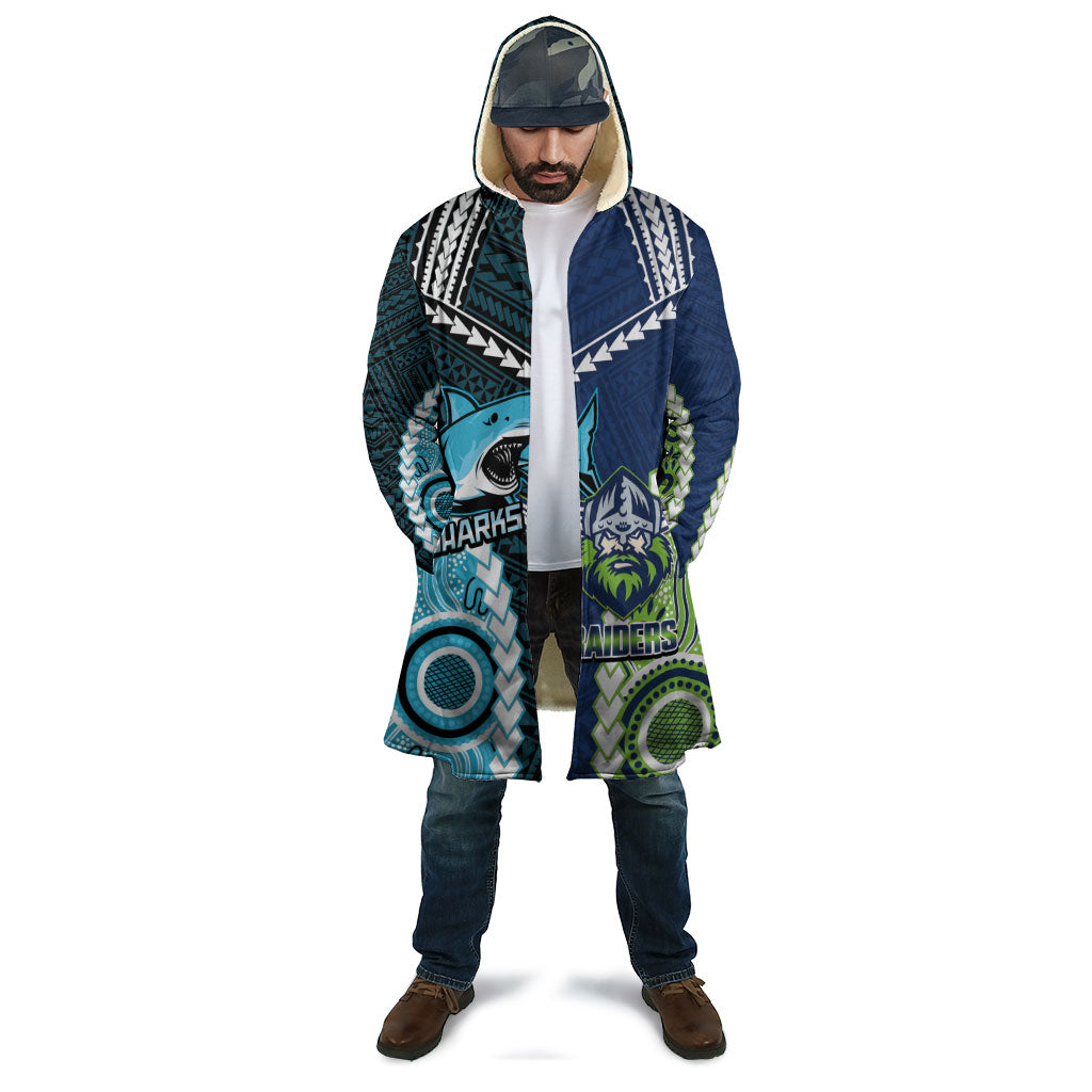 Custom Rugby Sharks and Raiders Cloak 2026 Together Aboriginal Polynesian Pattern