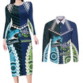 Custom Rugby Sharks and Raiders Couples Matching Long Sleeve Bodycon Dress and Long Sleeve Button Shirt 2026 Together Aboriginal Polynesian Pattern