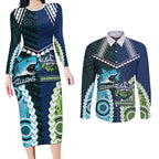 Custom Rugby Sharks and Raiders Couples Matching Long Sleeve Bodycon Dress and Long Sleeve Button Shirt 2026 Together Aboriginal Polynesian Pattern