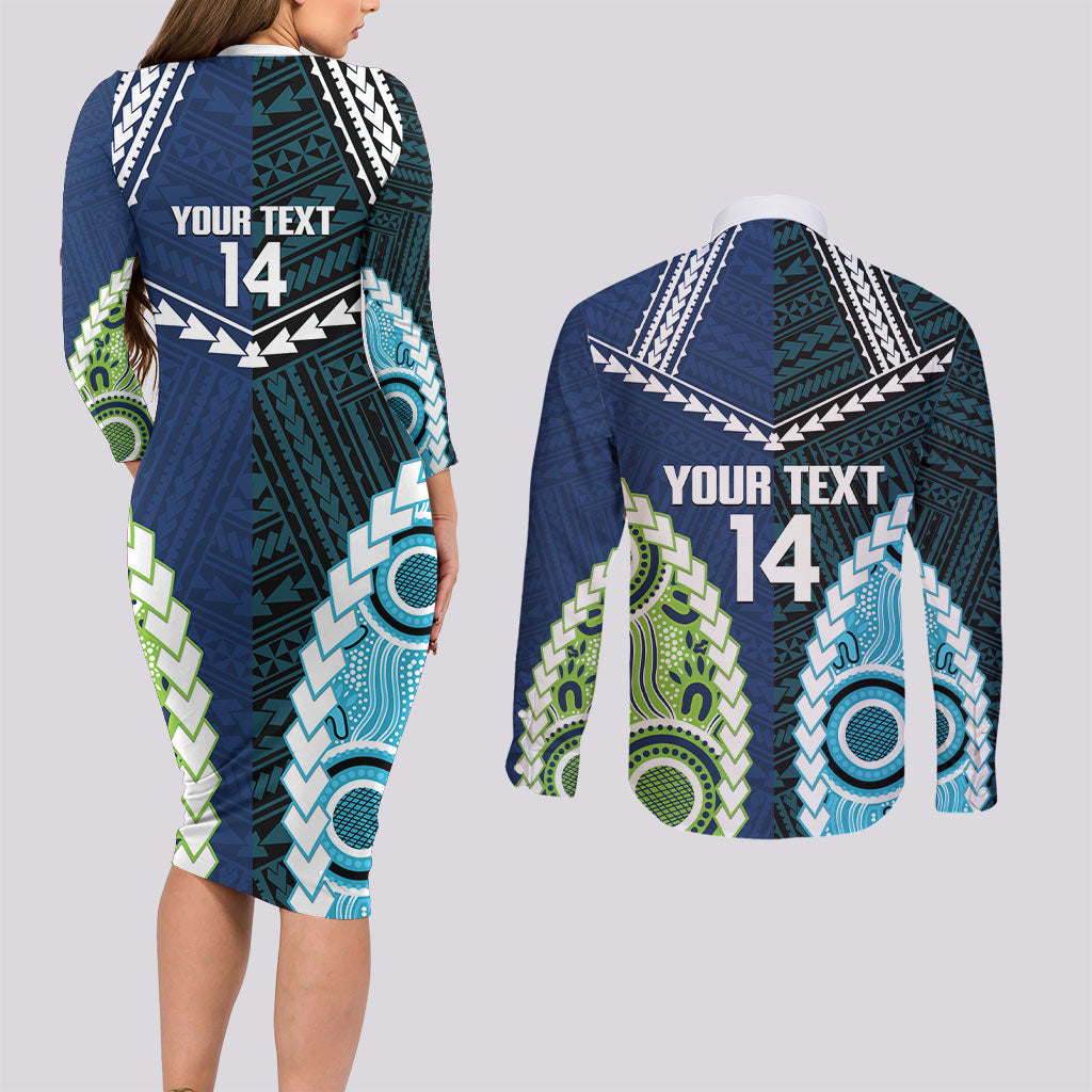 Custom Rugby Sharks and Raiders Couples Matching Long Sleeve Bodycon Dress and Long Sleeve Button Shirt 2026 Together Aboriginal Polynesian Pattern