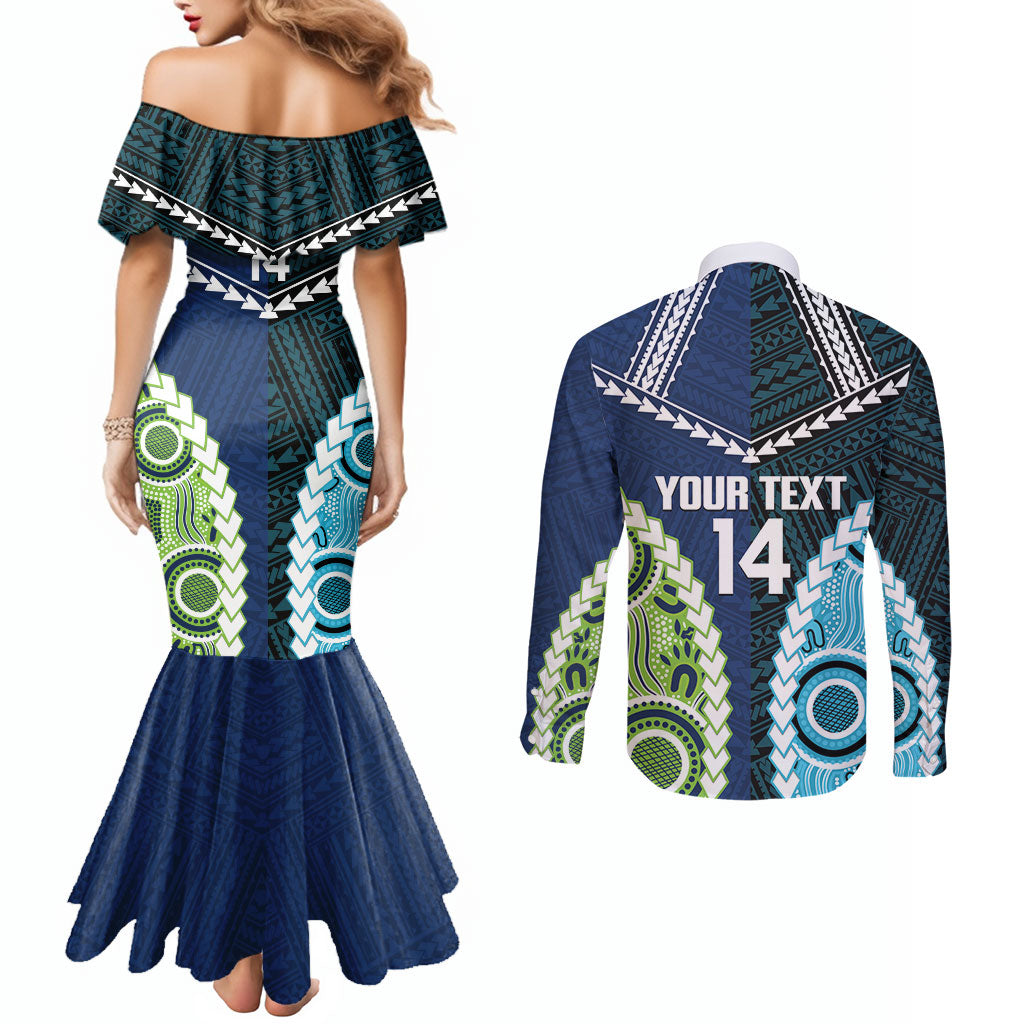 Custom Rugby Sharks and Raiders Couples Matching Mermaid Dress and Long Sleeve Button Shirt 2026 Together Aboriginal Polynesian Pattern