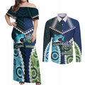 Custom Rugby Sharks and Raiders Couples Matching Off Shoulder Maxi Dress and Long Sleeve Button Shirt 2026 Together Aboriginal Polynesian Pattern
