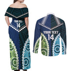 Custom Rugby Sharks and Raiders Couples Matching Off Shoulder Maxi Dress and Long Sleeve Button Shirt 2026 Together Aboriginal Polynesian Pattern