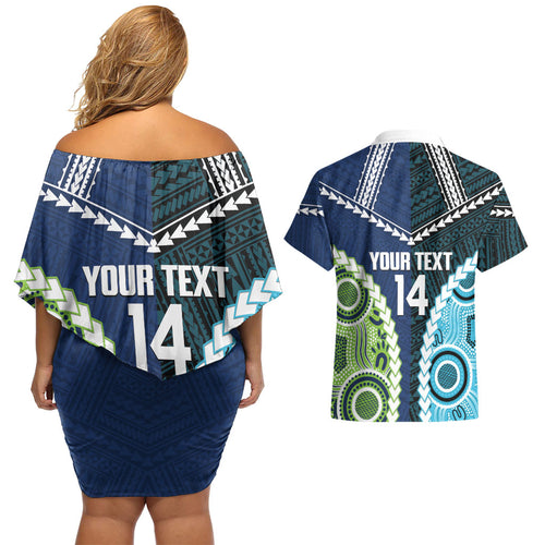 Custom Rugby Sharks and Raiders Couples Matching Off Shoulder Short Dress and Hawaiian Shirt 2026 Together Aboriginal Polynesian Pattern