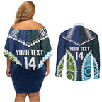 Custom Rugby Sharks and Raiders Couples Matching Off Shoulder Short Dress and Long Sleeve Button Shirt 2026 Together Aboriginal Polynesian Pattern