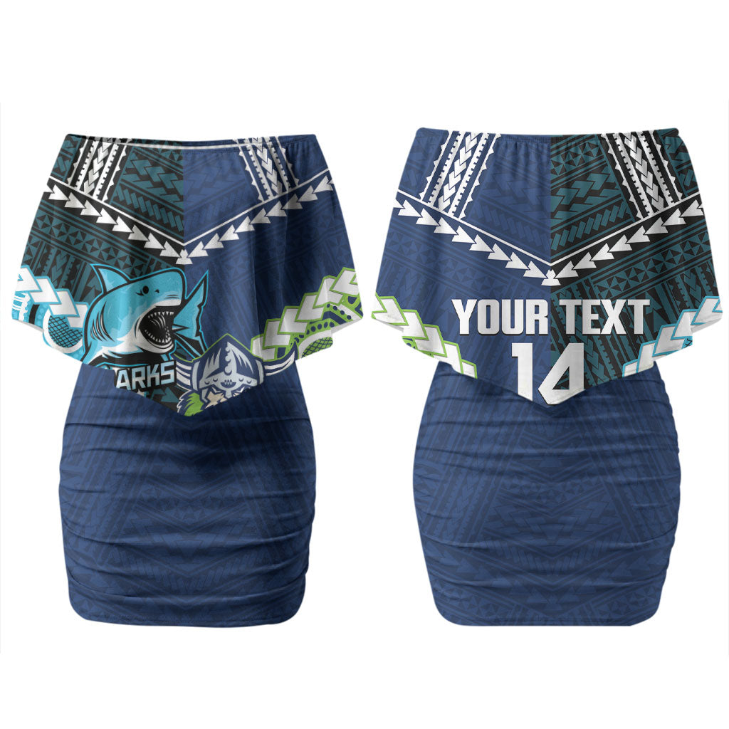 Custom Rugby Sharks and Raiders Couples Matching Off Shoulder Short Dress and Long Sleeve Button Shirt 2026 Together Aboriginal Polynesian Pattern LT14