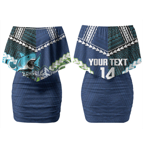 Custom Rugby Sharks and Raiders Couples Matching Off Shoulder Short Dress and Long Sleeve Button Shirt 2026 Together Aboriginal Polynesian Pattern LT14