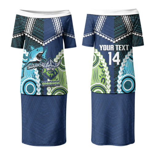 Custom Rugby Sharks and Raiders Couples Matching Puletasi and Hawaiian Shirt 2026 Together Aboriginal Polynesian Pattern LT14