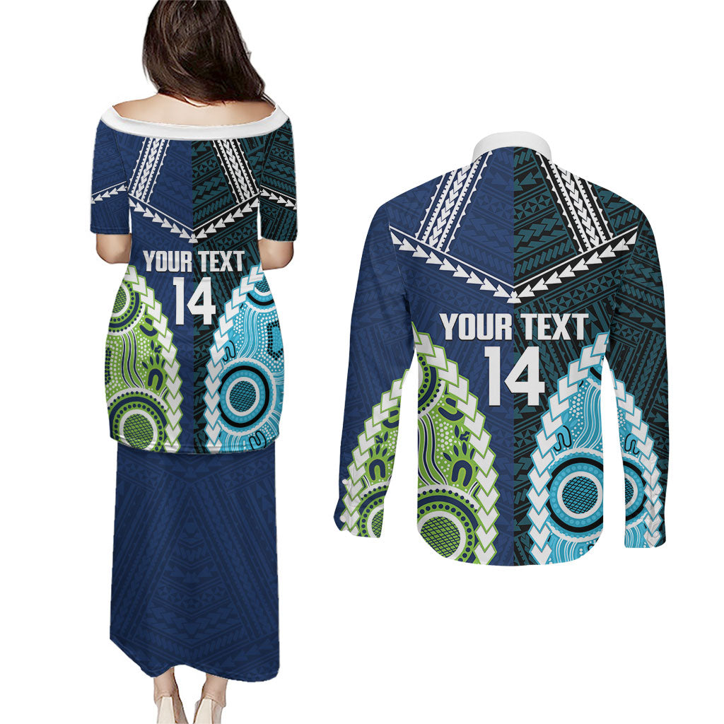 Custom Rugby Sharks and Raiders Couples Matching Puletasi and Long Sleeve Button Shirt 2026 Together Aboriginal Polynesian Pattern
