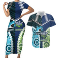 Custom Rugby Sharks and Raiders Couples Matching Short Sleeve Bodycon Dress and Hawaiian Shirt 2026 Together Aboriginal Polynesian Pattern