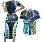 Custom Rugby Sharks and Raiders Couples Matching Short Sleeve Bodycon Dress and Hawaiian Shirt 2026 Together Aboriginal Polynesian Pattern