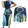 Custom Rugby Sharks and Raiders Couples Matching Short Sleeve Bodycon Dress and Long Sleeve Button Shirt 2026 Together Aboriginal Polynesian Pattern