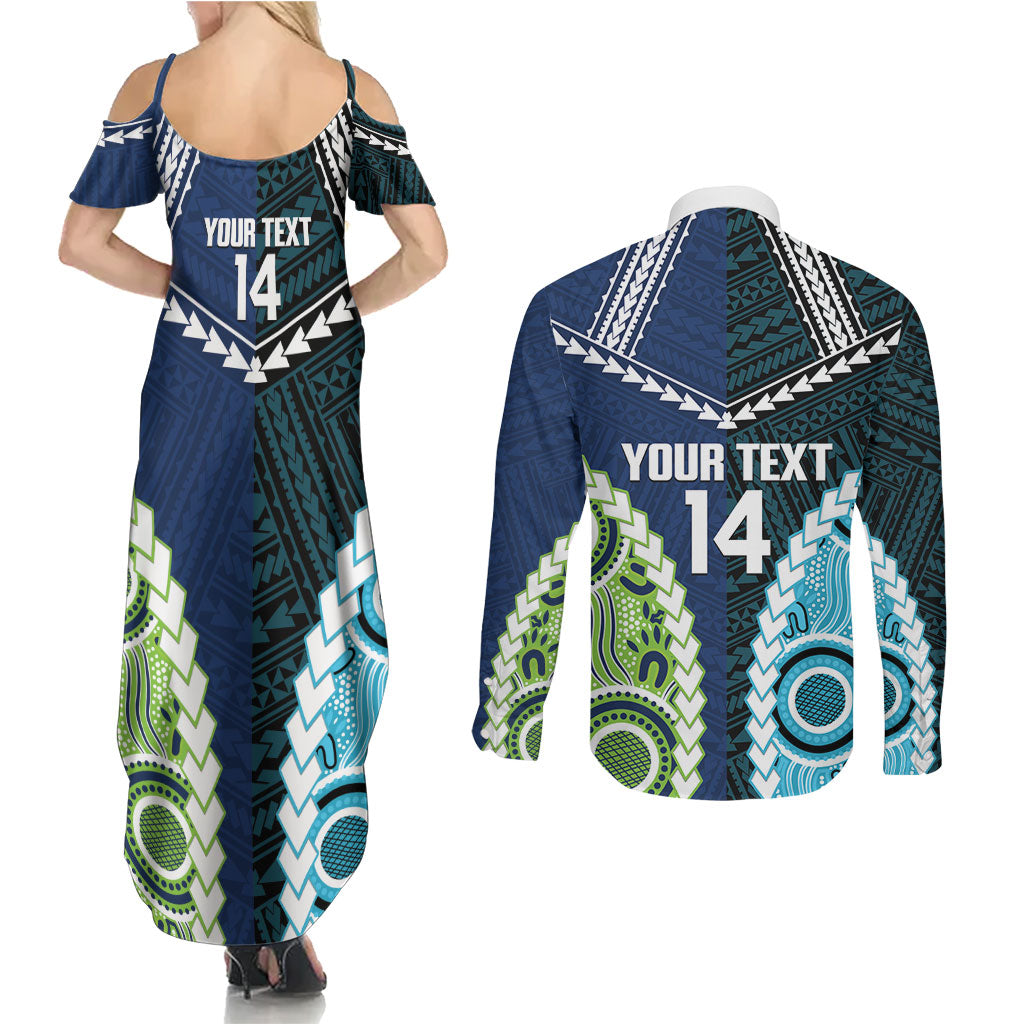 Custom Rugby Sharks and Raiders Couples Matching Summer Maxi Dress and Long Sleeve Button Shirt 2026 Together Aboriginal Polynesian Pattern