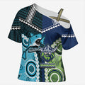 Custom Rugby Sharks and Raiders Cross Shoulder Shirt 2026 Together Aboriginal Polynesian Pattern