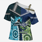 Custom Rugby Sharks and Raiders Cross Shoulder Shirt 2026 Together Aboriginal Polynesian Pattern