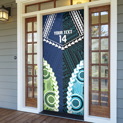 Custom Rugby Sharks and Raiders Door Cover 2026 Together Aboriginal Polynesian Pattern