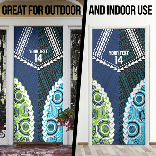 Custom Rugby Sharks and Raiders Door Cover 2026 Together Aboriginal Polynesian Pattern