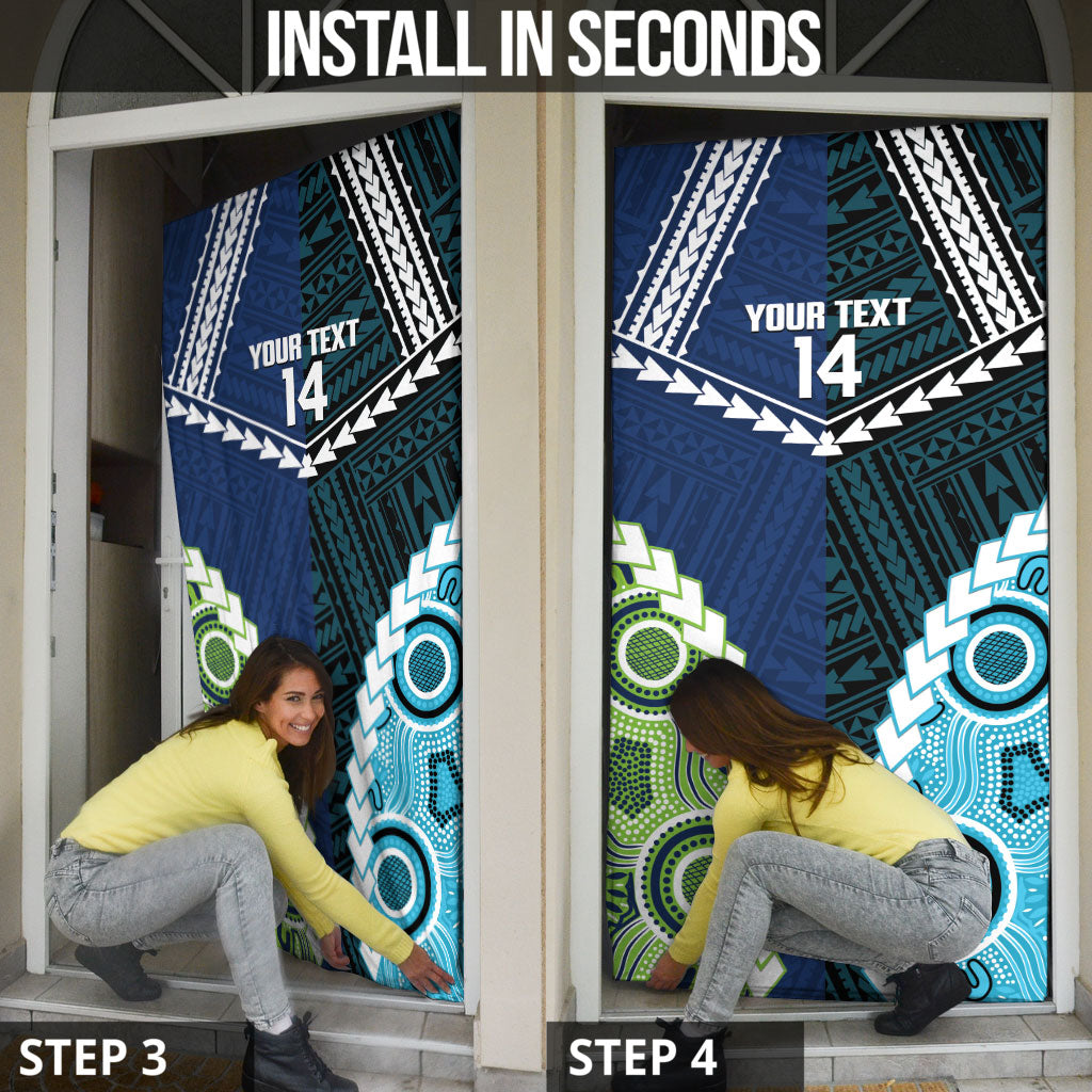 Custom Rugby Sharks and Raiders Door Cover 2026 Together Aboriginal Polynesian Pattern