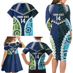 Custom Rugby Sharks and Raiders Family Matching Long Sleeve Bodycon Dress and Hawaiian Shirt 2026 Together Aboriginal Polynesian Pattern
