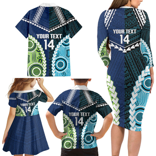 Custom Rugby Sharks and Raiders Family Matching Long Sleeve Bodycon Dress and Hawaiian Shirt 2026 Together Aboriginal Polynesian Pattern