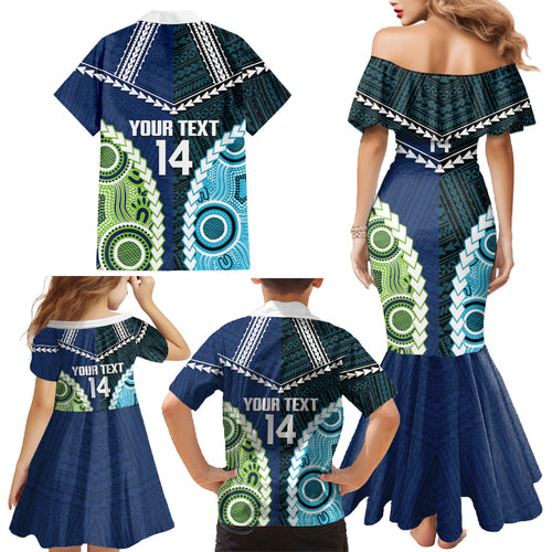 Custom Rugby Sharks and Raiders Family Matching Mermaid Dress and Hawaiian Shirt 2026 Together Aboriginal Polynesian Pattern