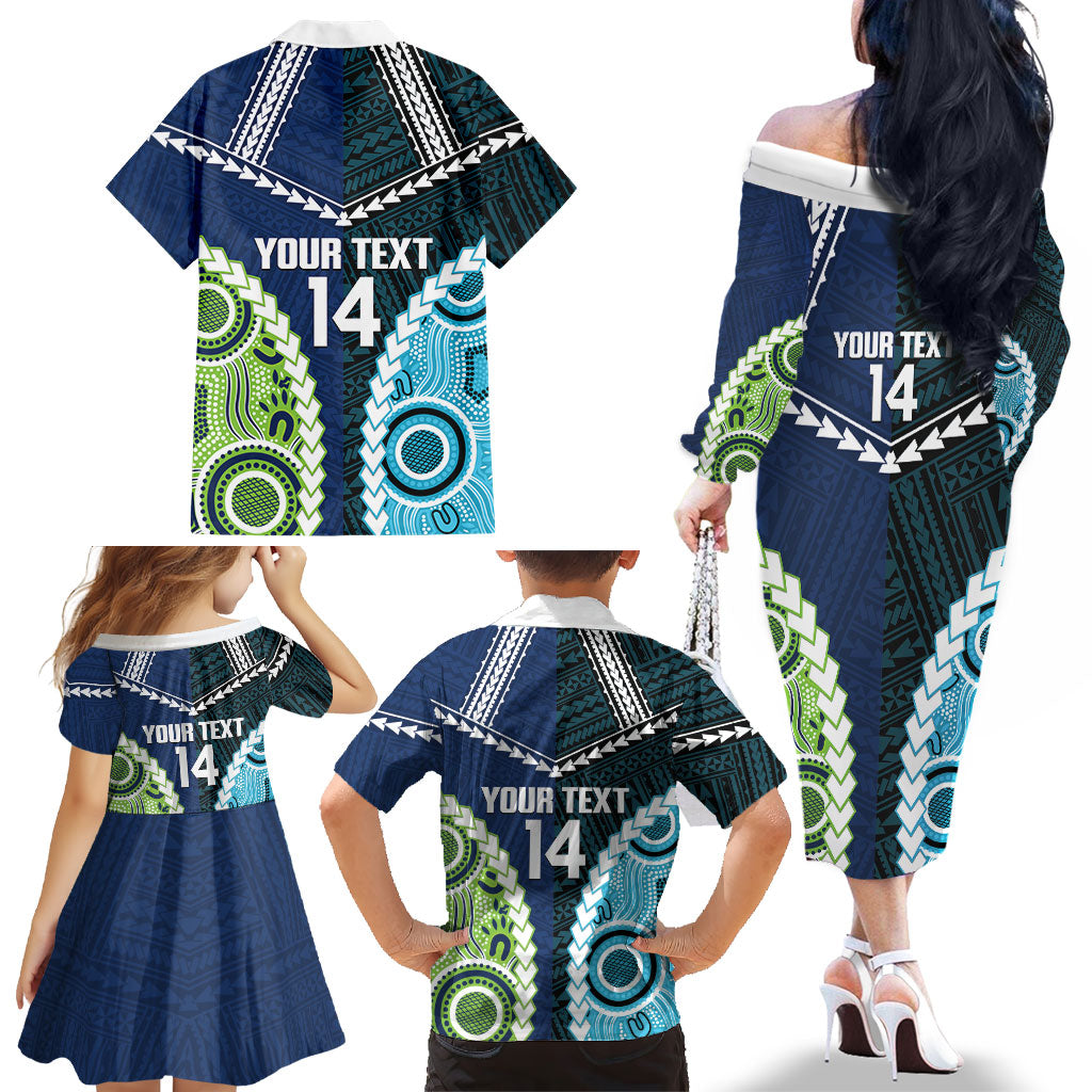 Custom Rugby Sharks and Raiders Family Matching Off The Shoulder Long Sleeve Dress and Hawaiian Shirt 2026 Together Aboriginal Polynesian Pattern