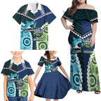 Custom Rugby Sharks and Raiders Family Matching Off Shoulder Maxi Dress and Hawaiian Shirt 2026 Together Aboriginal Polynesian Pattern