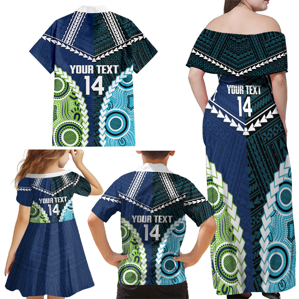 Custom Rugby Sharks and Raiders Family Matching Off Shoulder Maxi Dress and Hawaiian Shirt 2026 Together Aboriginal Polynesian Pattern