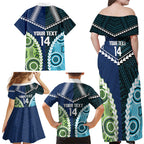Custom Rugby Sharks and Raiders Family Matching Off Shoulder Maxi Dress and Hawaiian Shirt 2026 Together Aboriginal Polynesian Pattern