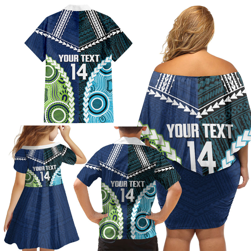 Custom Rugby Sharks and Raiders Family Matching Off Shoulder Short Dress and Hawaiian Shirt 2026 Together Aboriginal Polynesian Pattern