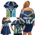 Custom Rugby Sharks and Raiders Family Matching Off Shoulder Short Dress and Hawaiian Shirt 2026 Together Aboriginal Polynesian Pattern
