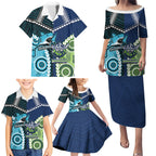 Custom Rugby Sharks and Raiders Family Matching Puletasi and Hawaiian Shirt 2026 Together Aboriginal Polynesian Pattern